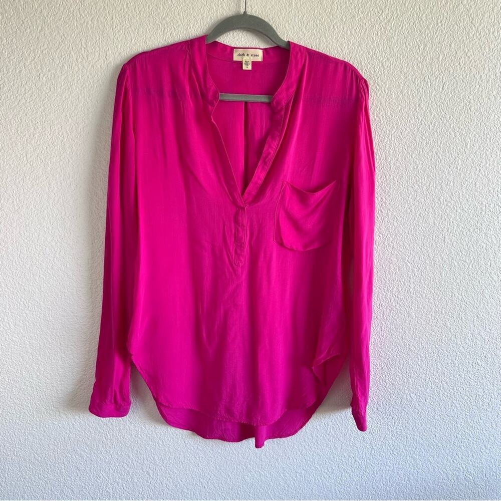 Cloth and‎ Stone Pink Pullover Partial Button Lightweight Tunic Blouse